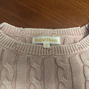 New Sugar Moon Cropped Pink Deconstructed Cable Knit Sweater Medium